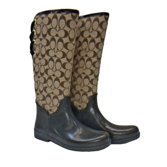 Coach Tristy Brown Lace up rain boot size 9 Authentic - Picture 5 of 7